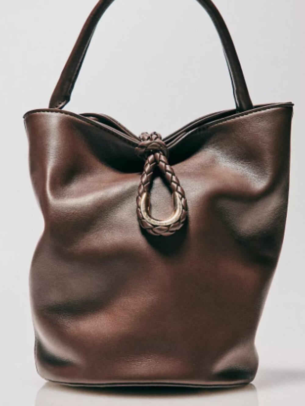 Anthropologie Brown Braided-Loop Leather Shoulder Bag